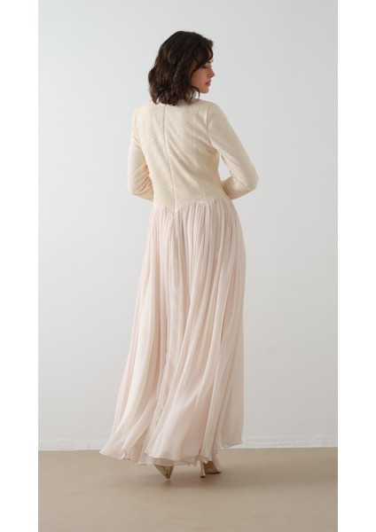 Balıkçı Yaka Krep Şifon Elbise Ekru indirimleri