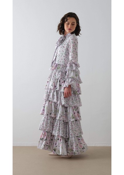 Desenli Kat Kat Elbise Lila fırsatları