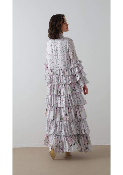 Desenli Kat Kat Elbise Lila indirimleri