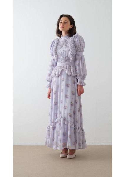Üst Bedeni Parçalı Elbise Lila