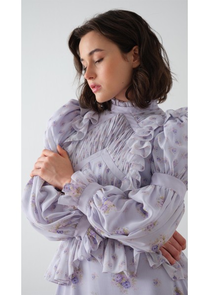 Üst Bedeni Parçalı Elbise Lila modelleri