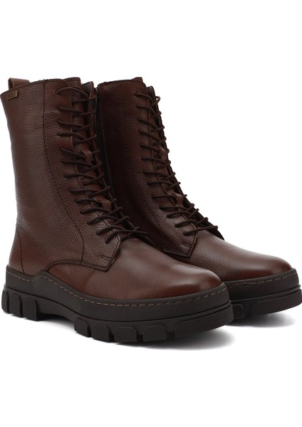 Kadın Kahve Fermuarlı Kauçuk Taban Hakiki Deri Postal Bot modelleri