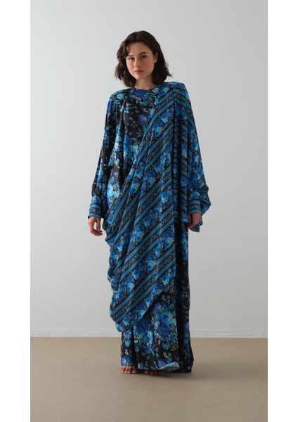 Desenli Kaftan Elbise Saks