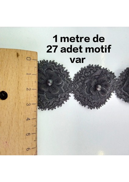 3,5*4 cm Siyah Incili Boncuklu Çiçek Şerit -Siyah Dantel Çiçek Süs-Aplik – Zarif 2 Metre fırsatları