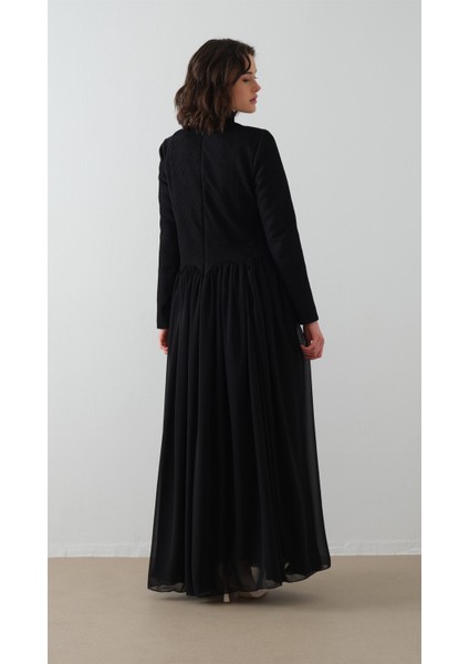 Balıkçı Yaka Krep Şifon Elbise Siyah indirimleri