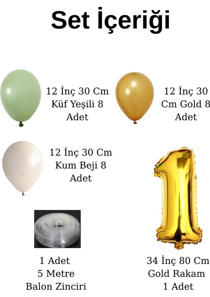 4 Yaş Küf Yeşili Temalı Doğom Günü Seti Metalik Gold Kum Beji Küf Yeşili Balonlar Gold Folyo Rakam fiyatları