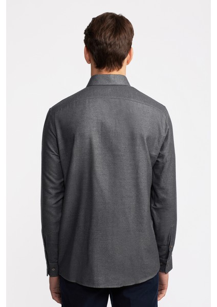 Erkek Koyu Gri Cooper Fit Düğmeli Yaka Flannel Gömlek fırsatları