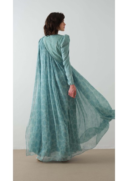 Omuzdan Dantel Detaylı Pelerin Elbise Yeşil fırsatları