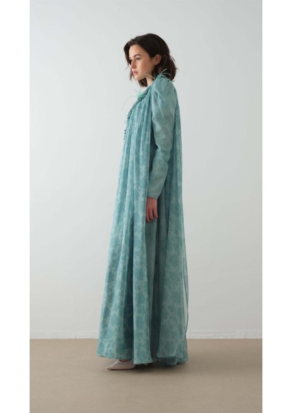 Omuzdan Dantel Detaylı Pelerin Elbise Yeşil indirimleri