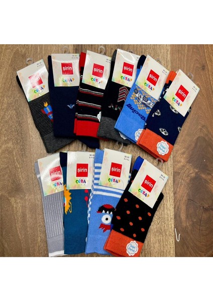 Desenli Likralı Erkek Çocuk Çorap (12 Adet) 2 Ile 11 Yaş Arası Bedenlerde.