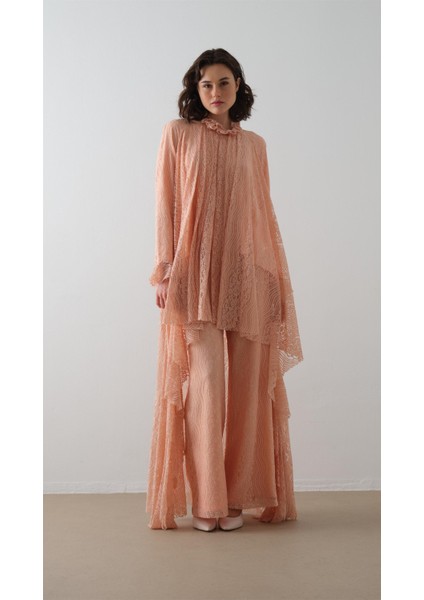 Dantel Detaylı Pantolon Takım Somon