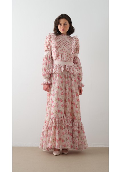 Üst Bedeni Parçalı Elbise Pembe