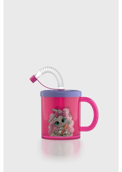 Ruby Tavşan Desenli 210 ml Pipetli Kulplu Pp Bebek Bardağı 142026 Pembe-Mor