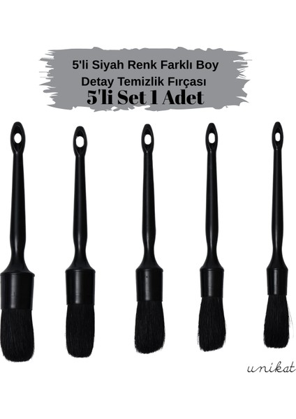 5'li Siyah Renk Farklı Boylarda Detay Temizlik Fırçası - Piano Black