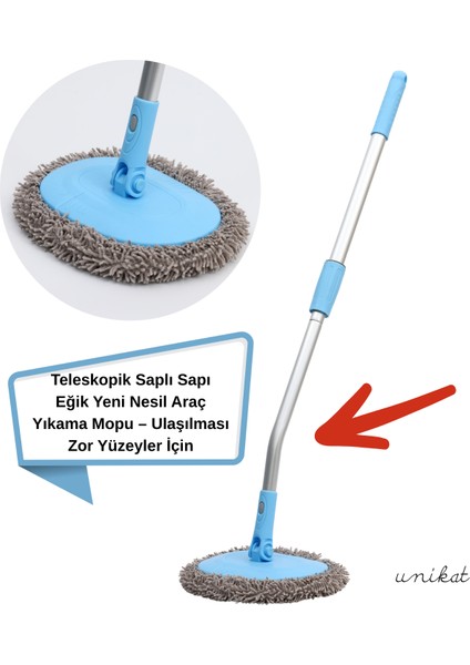 Teleskopik Saplı Eğik Başlıklı Yeni Nesil Araç Yıkama Mopu – Zor Yüzeyler Için