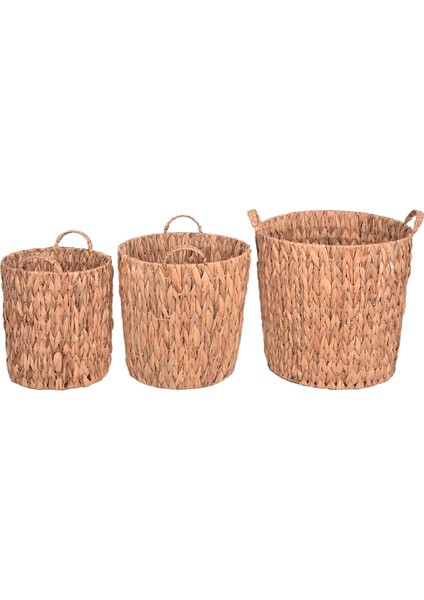Dekoratif Saklama Sepeti Hasır Rattan Water Hyacinth/su Sümbülü Yuvarlak 3'lü Takım Set