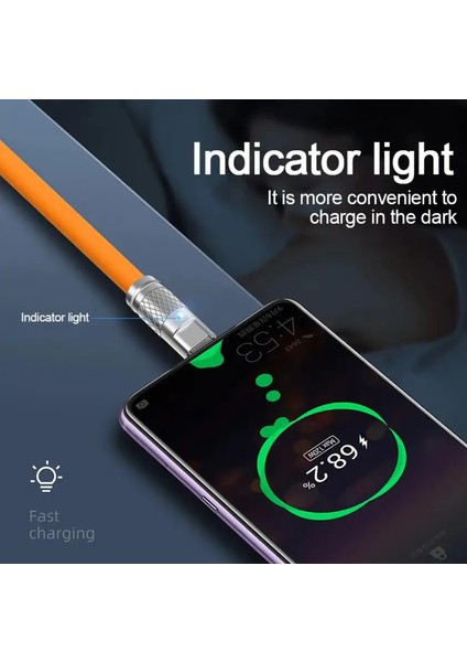 120W 6A LED Işıklı Süper Hızlı Silikon Type-C Şarj Kablosu modelleri