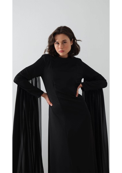 Kolları Pelerin Detaylı Elbise Siyah fiyatları