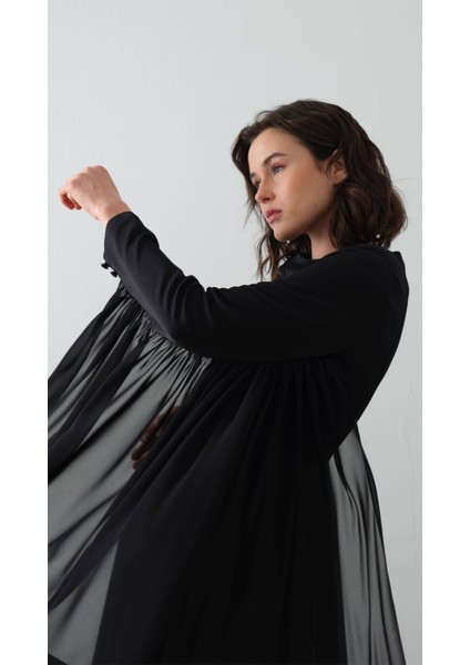 Kolları Pelerin Detaylı Elbise Siyah modelleri