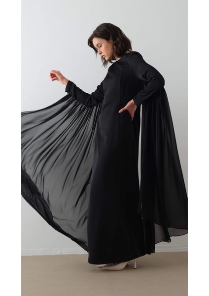 Kolları Pelerin Detaylı Elbise Siyah fırsatları