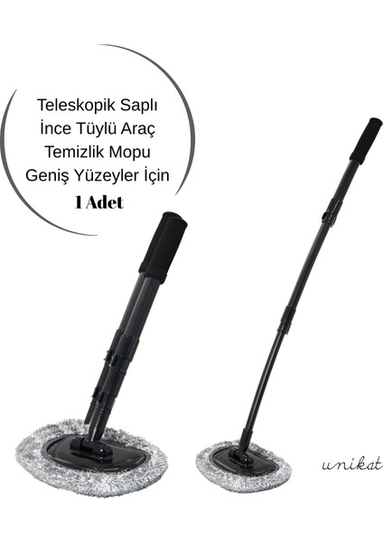 Özel Teleskopik Saplı Ince Tüylü Araç Temizlik Mopu – Siyah