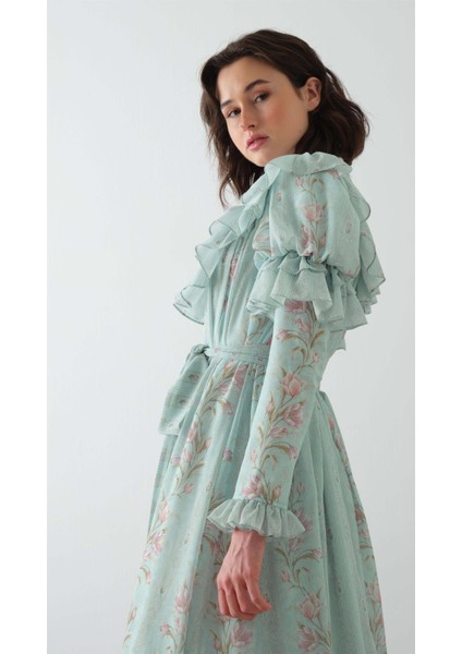 Ön Robası ve Kolları Kabarık Elbise Mavi fırsatları