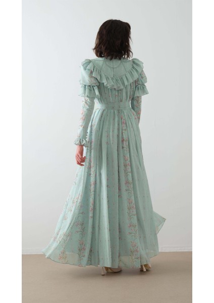 Ön Robası ve Kolları Kabarık Elbise Mavi indirimleri