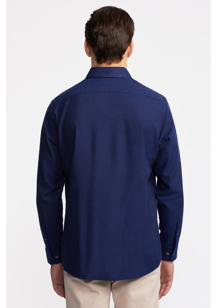 Erkek Lacivert Cooper Fit Düğmeli Yaka Flannel Gömlek fırsatları