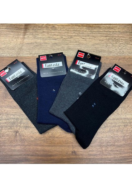 Koyu Renkler Desenli Likralı Erkek Çorap (12 Adet) 40-44