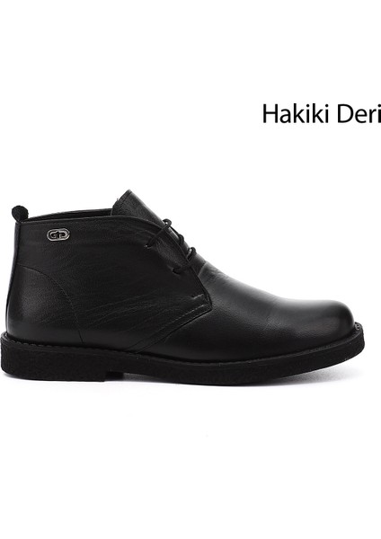 Kadın Siyah Oxford Kalıp Kauçuk Taban Hakiki Deri Bot