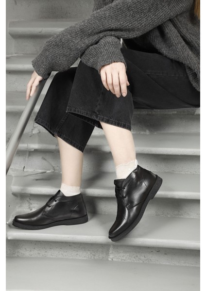 Kadın Siyah Oxford Kalıp Kauçuk Taban Hakiki Deri Bot fiyatları