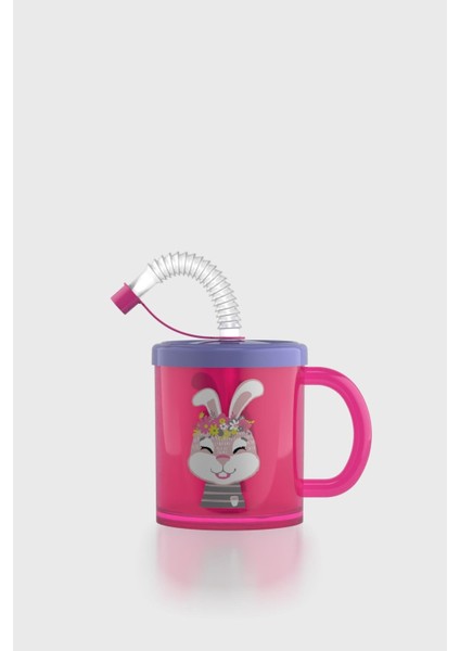 Ruby Tavşan Desenli 210 ml Pipetli Kulplu Pp Bebek Bardağı 142003 Pembe-Mor