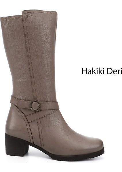 Gön Hakiki Deri Yuvarlak Burun Kauçuk Taban Topuklu Fermuarlı Kadın Çizme 46575