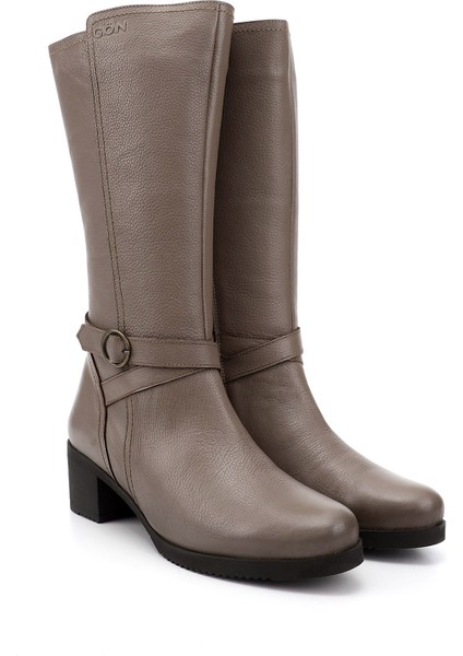 Gön Hakiki Deri Yuvarlak Burun Kauçuk Taban Topuklu Fermuarlı Kadın Çizme 46575 fiyatları