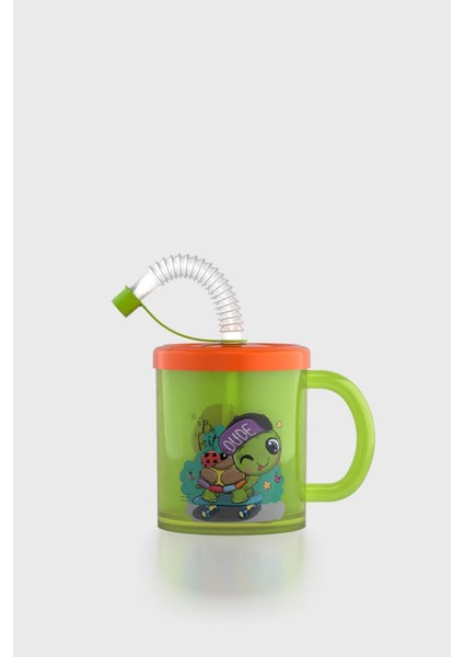 Ruby Kaplumbağa Desenli 210 ml Pipetli Kulplu Pp Bebek Bardağı 142026 Yeşil-Turuncu