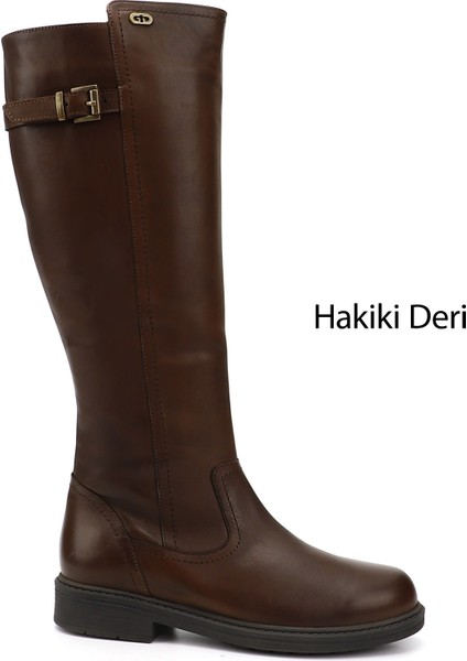 Gön Hakiki Deri Yuvarlak Burun Kauçuk Taban Topuklu Fermuarlı Kadın Çizme 44570