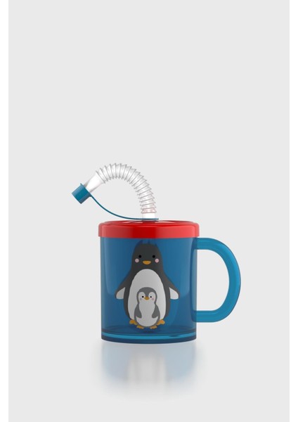 Ruby Penguen Desenli 210 ml Pipetli Kulplu Pp Bebek Bardağı 142003 Mavi-Kırmızı