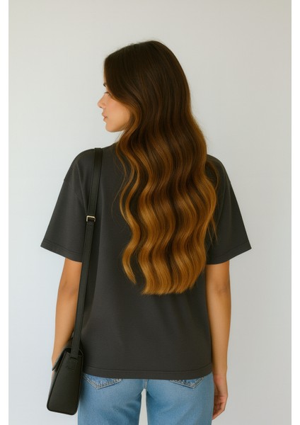 Store %100 Organik Pamuk Nefes Alan Tok Yumuşak Dokulu Premium Yarım Oversize Bisiklet Yaka Basic Kadın/Unisex Tişört Antrasit fiyatları