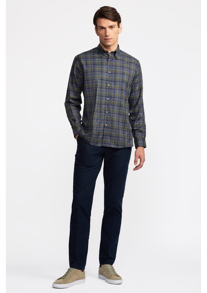 Erkek Haki Cooper Fit Düğmeli Yaka Ekoseli Twill Gömlek fiyatları