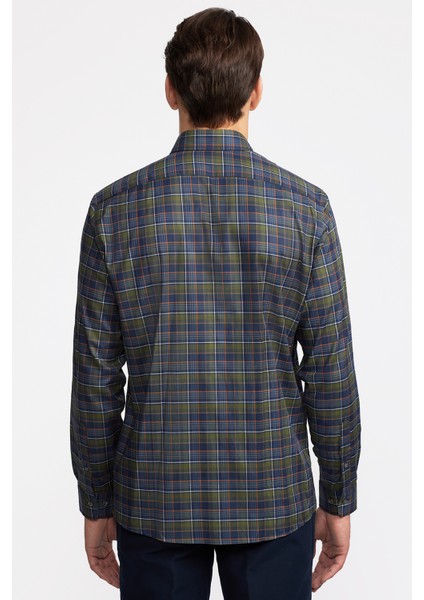 Erkek Haki Cooper Fit Düğmeli Yaka Ekoseli Twill Gömlek fırsatları