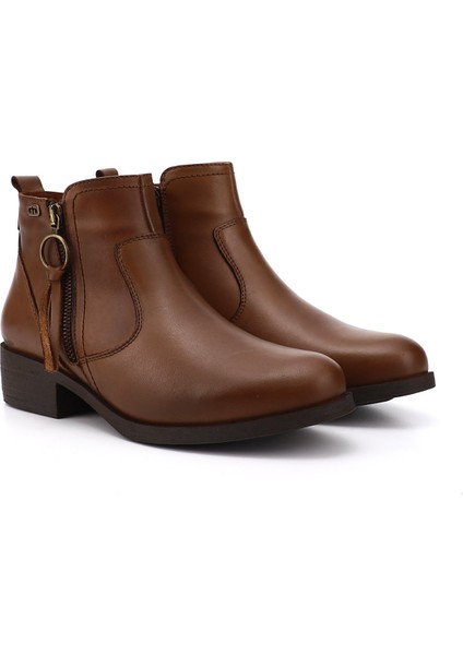Kadın Taba Fermuarlı Kalın Topuklu Hakiki Deri Bot modelleri