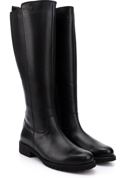 Kadın Siyah Fermuarlı Kauçuk Taban Hakiki Deri Çizme modelleri