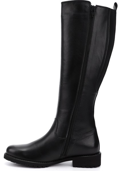 Kadın Siyah Fermuarlı Kauçuk Taban Hakiki Deri Çizme fırsatları