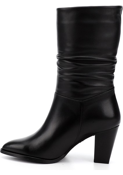 Kadın Siyah Sivri Burun Körüklü Kalın Topuklu Hakiki Deri Çizme fırsatları