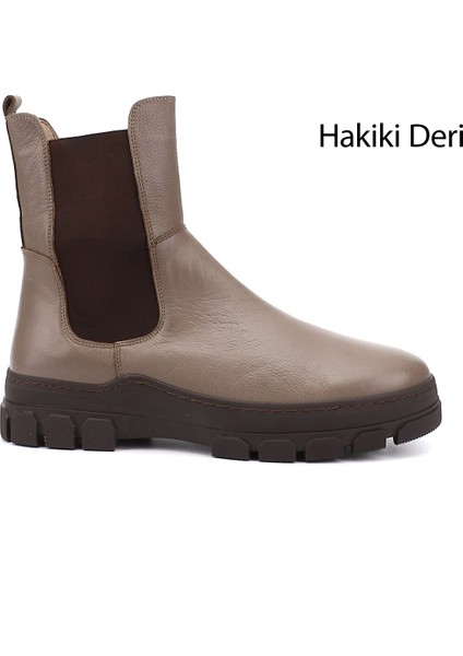 Kadın Vizon Kauçuk Taban Hakiki Deri Chelsea Bot