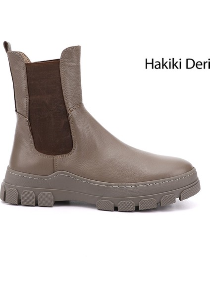 Kadın Açık Vizon Kauçuk Taban Hakiki Deri Chelsea Bot