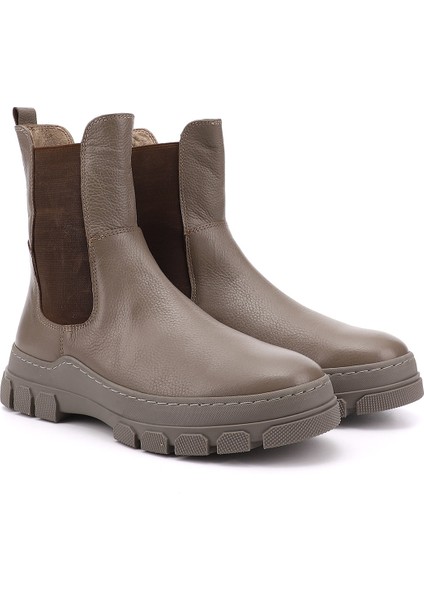 Kadın Açık Vizon Kauçuk Taban Hakiki Deri Chelsea Bot modelleri