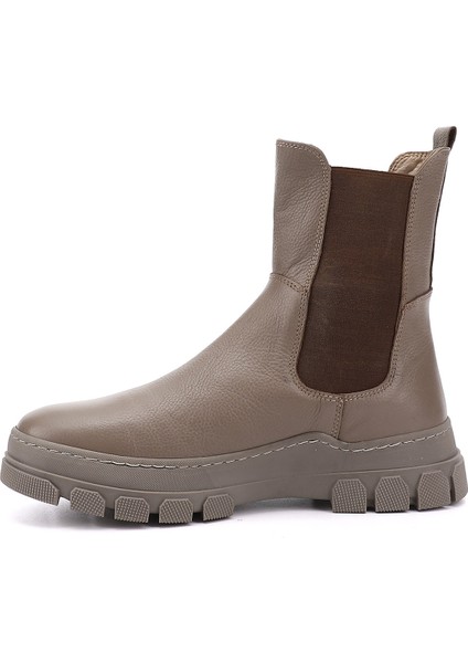 Kadın Açık Vizon Kauçuk Taban Hakiki Deri Chelsea Bot fırsatları
