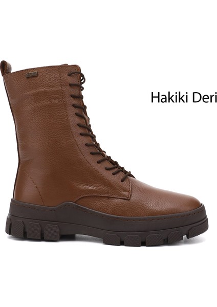 Kadın Fermuarlı Kauçuk Taban Hakiki Deri Postal Bot