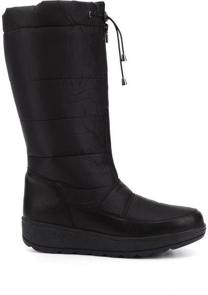 Kadın Siyah Fermuarlı Kauçuk Taban Comfort Kar Botu